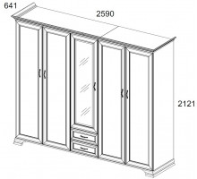 Пятистворчатый шкаф для одежды с зеркалом Тиффани 5DG2S Z крем вудлайн
