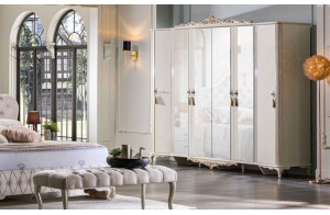 Шестистворчатый распашной шкаф для одежды и белья с зеркалом в спальню Мариана MARI-34