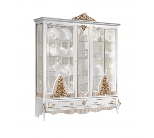 Пятистворчатая витрина в гостиную Стелла (белый золото)