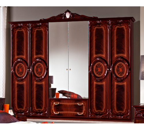 Шестистворчатый шкаф для одежды Роза (могано)