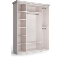 Шкаф 4-х дверный с зеркальными и глухими дверями Неаполь Ясень анкор светлый (патина "серебро")