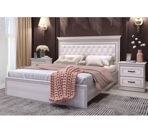 Спальня Неаполь 2 Ясень анкор светлый (патина "серебро") экокожа «polo» белая.