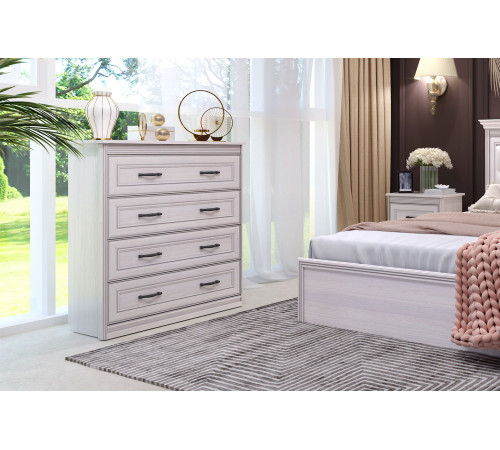 Спальня Неаполь 2 Ясень анкор светлый (патина "серебро") экокожа «polo» белая.