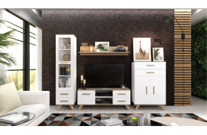 Гостиная Вега Скандинавия 3 (глянец, белый + дуб каньон)