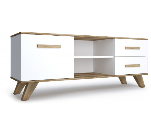 Тумба под ТВ Вега Скандинавия (глянец, белый + дуб каньон)