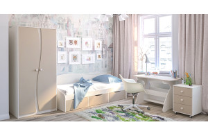 Двухстворчатый детский распашной шкаф для одежды со штангой Комби МН-211-16 капучино