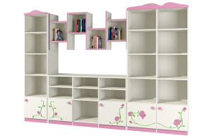 Модульная детская стенка для книг и игрушек с полками и ящиками Розалия
